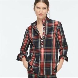 NWT J. Crew Tartan Plaid Jewel Button Blouse
